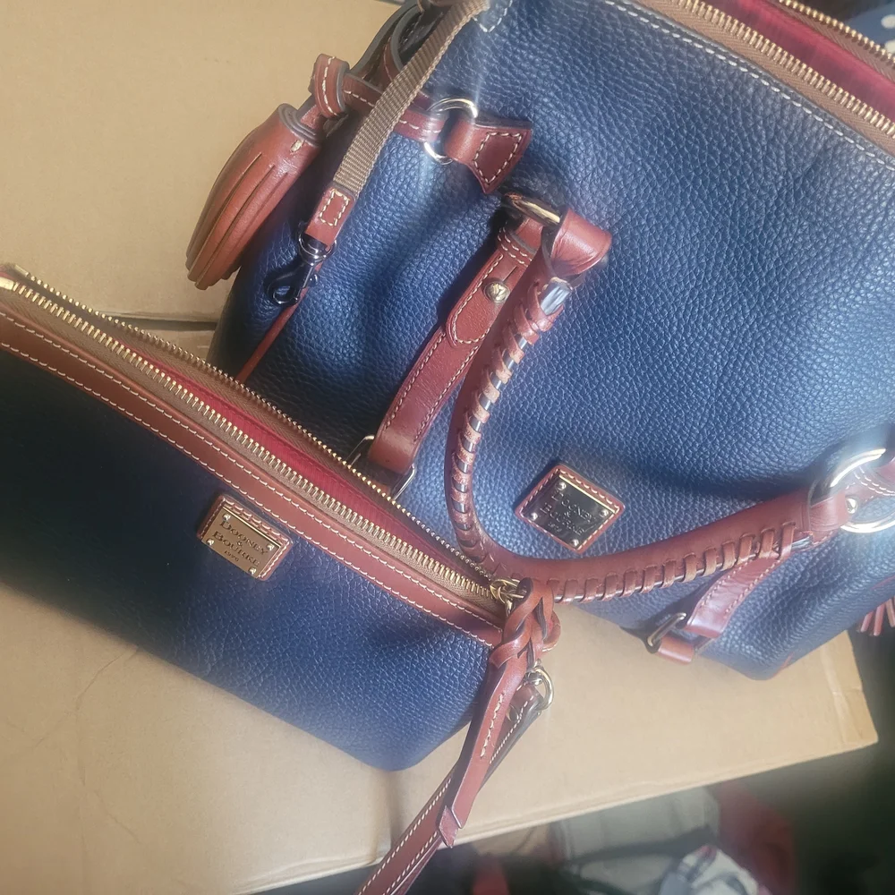 Dooney & Bourke Navy, Brown Leather Handbag Set - Picture 7 of 16